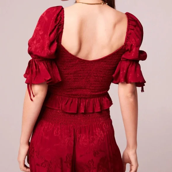 NWT BAND OF THE FREE Lea Rhubarb Smocked Crop Top - Picture 3 of 10